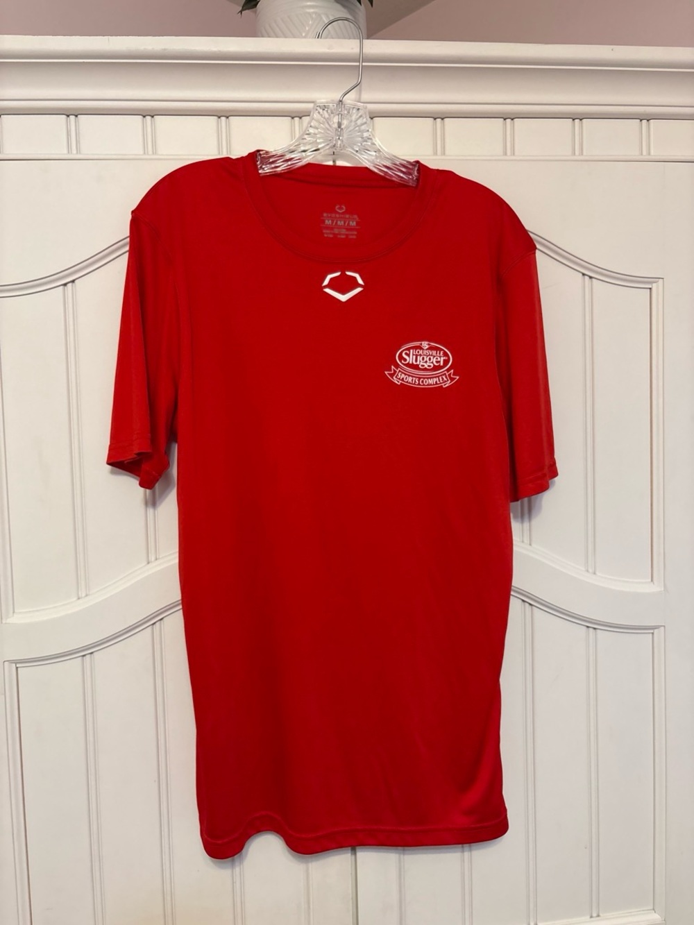 Red Short-Sleeve Athletic Tee with Left-Chest Louisville Slugger logo